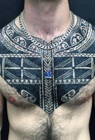 shoulder and chest black and white mysterious tribal totem tattoo pattern