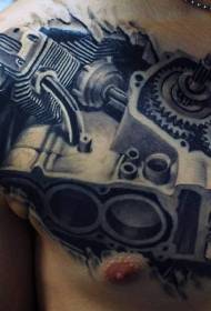 chest very delicate car engine parts tattoo pattern