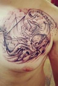 Tattoo chest male boys chest black sailboat and octopus tattoo pictures