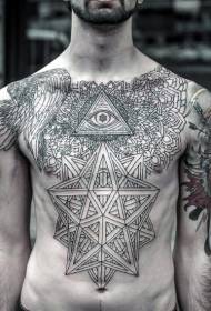 chest gorgeous black line van Gogh five-pointed star eye tattoo pattern