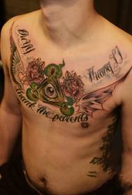 peito masculino deus olho asas rosa tatuagem padrão