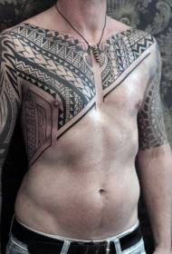 가슴 간단한 검은 폴리네시아 스타일 토템 문신 패턴