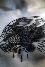 borst zwarte old school adelaar met blad tattoo patroon