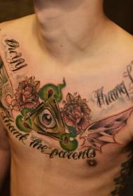 man bröst gud öga och brev blommig tatuering mönster