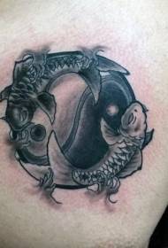 chest Asian oriental yin and yang symbol with squid tattoo pattern