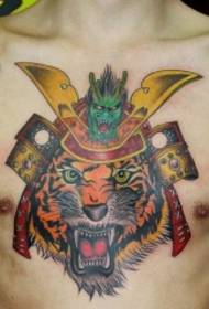 male boobs domineering tiger and unicorn head tattoo pattern