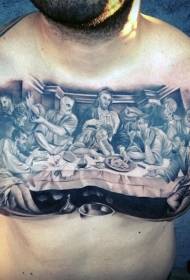 chest amazing realistic black and white religious figure dinner tattoo pattern