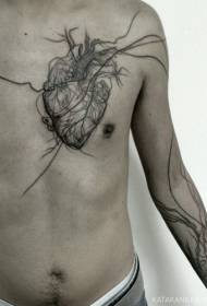 rinnassa kaiverrettu tyyli musta upea sydän tatuointi malli