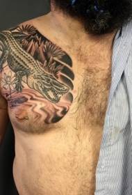 poluazijski crni krokodil s uzorkom tetovaže lotosa