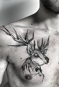 male chest elk pen-paint style tattoo pattern