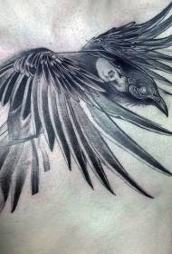 patrón de tatuaxe de corvo voador gris negro no peito
