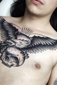 chest black-grey eagle with skull tattoo pattern