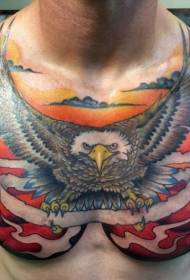 chest cartoon color sunset and eagle tattoo pattern