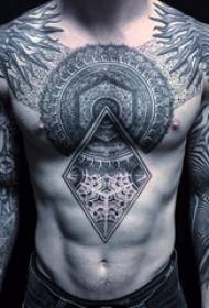 mga geometric na elemento ng tattoo lalaki dibdib pinong geometric tattoo larawan