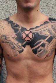 mellkas érdekes fekete-fehér sárkány és főnix tetoválás minta