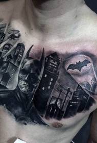 Градите црн неверојатен Бетмен со урбана тетоважа шема