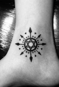 girl ankle totem six-pointed star compass tattoo pattern