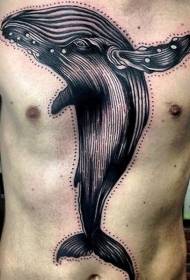 pecho enorme patrón de tatuaje de ballena negra