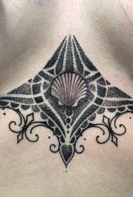 chest impressed black shell hanging tattoo pattern