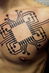 chest computer circuit black tattoo pattern