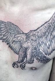 chest black line exquisite flying eagle tattoo pattern