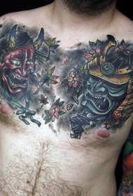 muške grudi šarene samurajske maske i prajna tetovaža uzorak 51462 - poluamerički jedinstveni višebojni pol keltski stil totem tetovaža uzorak