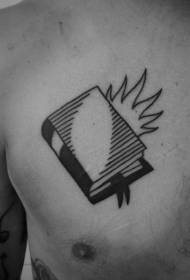 wzór tatuażu w klatce piersiowej starej szkoły czarno-biały wzór zamkniętej książki