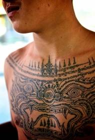 Chest Asian Traditional Ink Painting Totem Tattoo Pattern