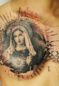 poitrine old school motif de tatouage géométrique d'empreinte digitale noire Madonna