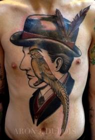 borst surrealistische stijl kleur portret met papegaai tattoo patroon