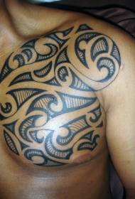 chest black line tribal totem tattoo pattern