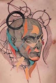 krūtinės spalvos portretas su įvairiais matematiniais simboliais tatuiruotės raštas