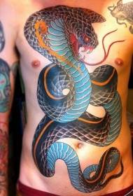 chest and abdomen colored snake tattoo pattern