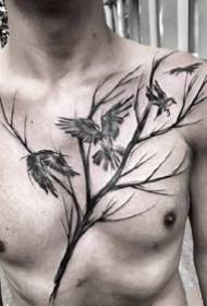 prsna linija tetovaža - jaka linija muške cvjetne tetovaže grudi