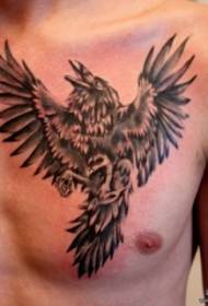 chest school black gray crow tattoo pattern