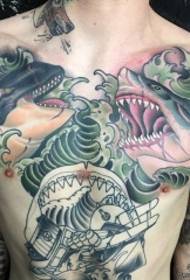 European chest whale And shark tattoo pattern