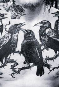 chest group Black scary crow tattoo pattern