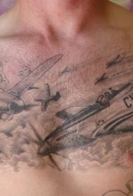 στήθος μαύρο γκρι στυλ Δεύτερος Παγκόσμιος Πόλεμος μαχητής μοτίβο τατουάζ προσωπικότητας
