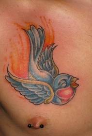 chest singing bird tattoo pattern