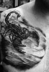 klatka piersiowa bardzo realistyczny wspaniały wzór tatuażu czarnego skorpiona