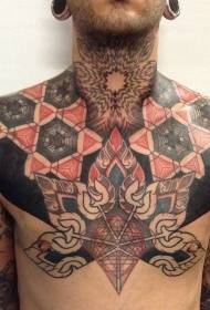 chest and shoulder various tribal pattern color tattoo pattern