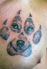 chest wolf paw print with cute wolf head tattoo pattern