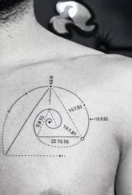 胸部微小的科学几何符号黑色线条纹身图案