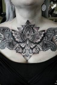 European chest butterfly eye sun moon tattoo pattern