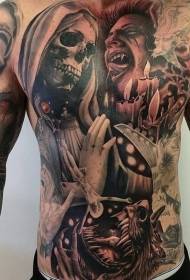 chest and abdomen colored various monster candle tattoo designs