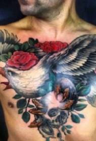 9 male big flower chest Tattoo works pictures