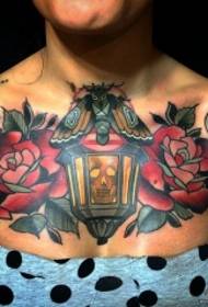 chest European and American flower lamp moth tattoo pattern