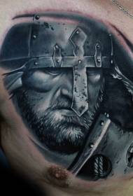 груди реалістичні чорний сірий середньовічний воїн татуювання візерунок