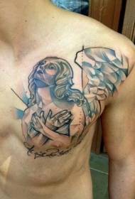 krūtinės abstraktaus angelo tatuiruotės modelis