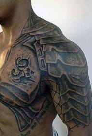 Half A Mysterious Black and White Medieval Armor Tattoo Pattern